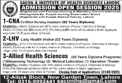 Admission Open in Sacon & Institute of Health Sciences Lahore